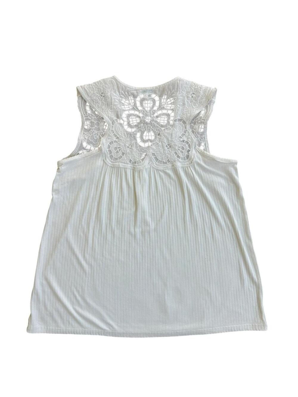 Sundance White Ribbed Lace Embroidered Tank - Picture 2 of 4